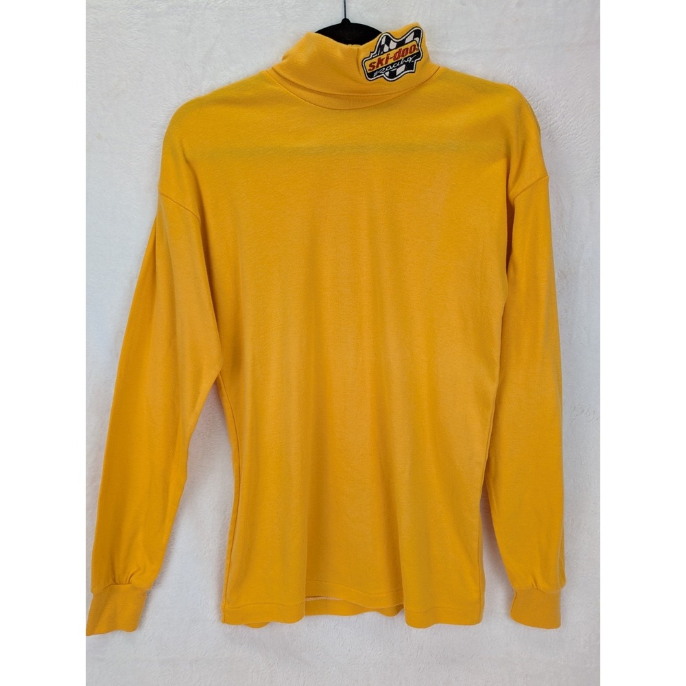 Vintage Ski-Doo Turtleneck Men Small Yellow Retro Racing Snowmobile Shirt Patch